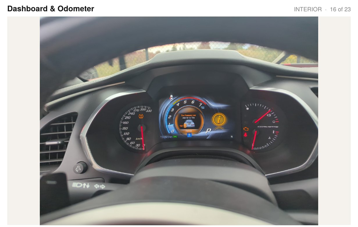 Inspection report page showing the dashboard and odometer photo